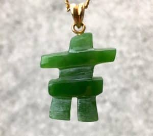 Canadian Nephrite Jade Inukshuk Pendant - Green Jade