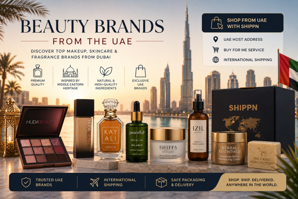 UAE beauty brands featuring makeup, skincare, fragrance, and Shippn international shopping services in Dubai