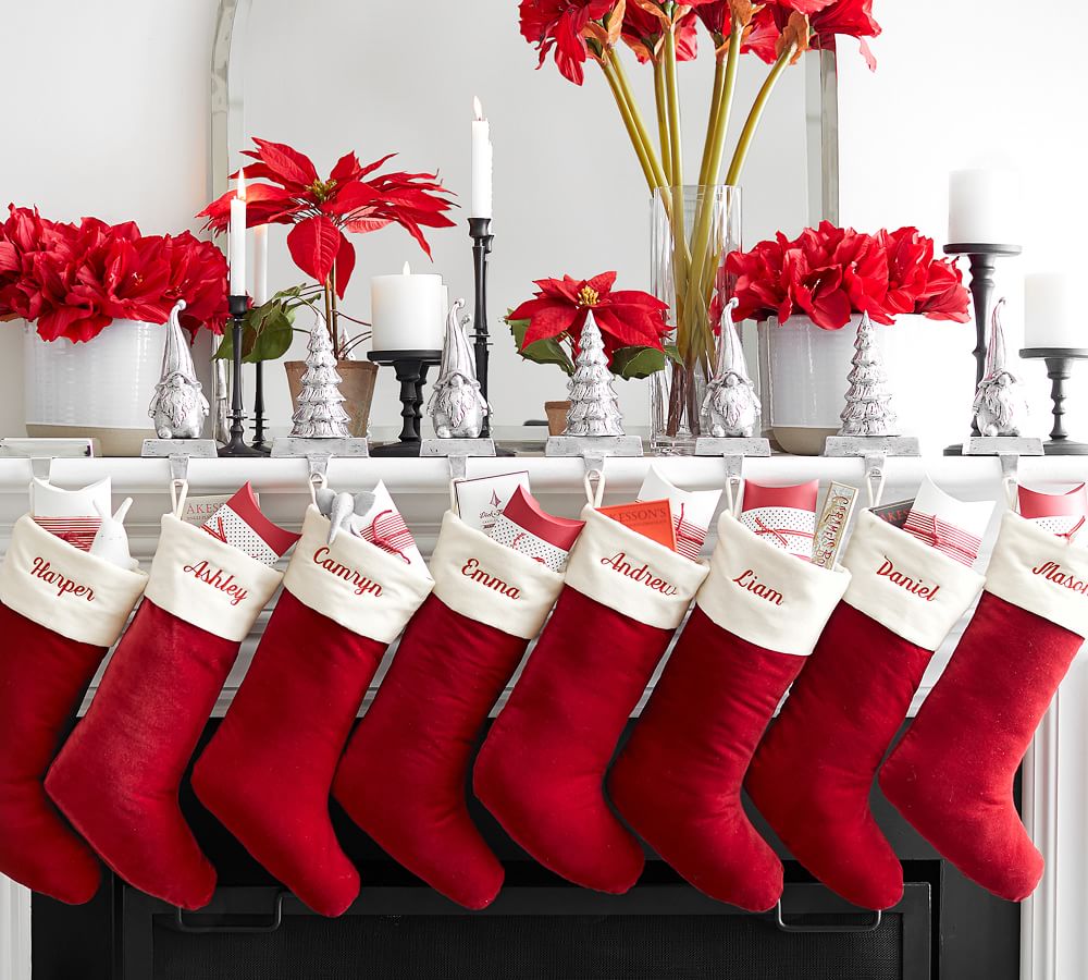 Classic Velvet Stockings - Red with Ivory Cuff
